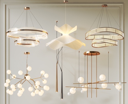 现代轻奢吊灯组合 客厅吊灯 餐厅吊灯 艺术吊灯 金属吊灯3d模型 