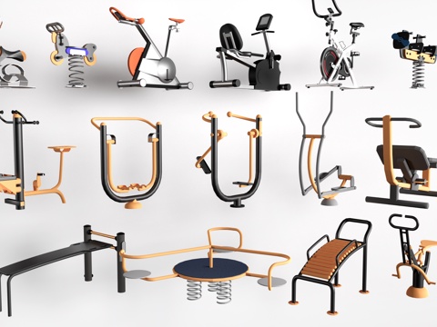 现代户外健身器材 健身墙器材 运动设施su模型