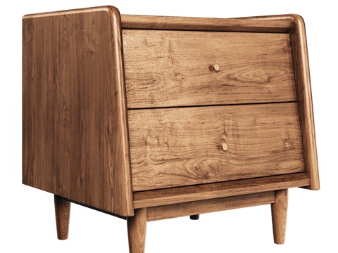  OM中世纪风格双抽屉床头柜3d模型 