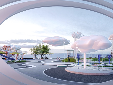 现代公园景观 云朵公园 广场景观 云朵装置艺术su模型