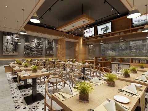  现代餐厅 餐桌椅 吊灯 装饰画 物件摆件3d模型 