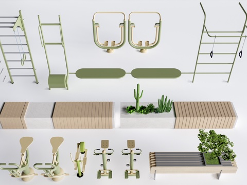 现代户外健身器材 健身墙器材 运动设施su模型