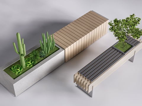 现代景观长椅 户外座椅 景观座椅su模型