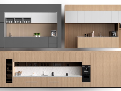 现代茶水间柜子 茶水台 茶水间储物柜 茶水柜su模型