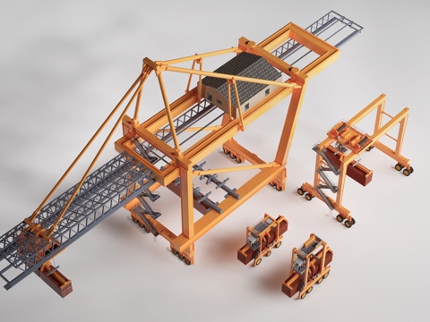 现代港口起重机 港口龙门吊 集装箱吊车 港口行车su模型