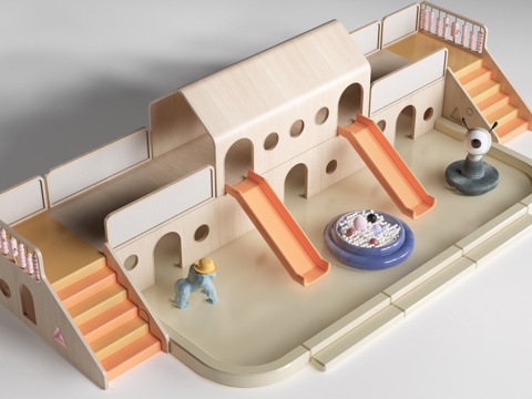 现代儿童游乐区 儿童滑梯 儿童游乐设施su模型