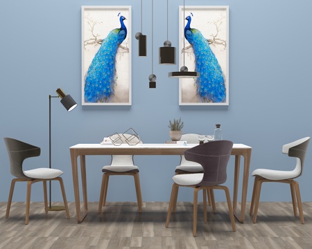  现代餐桌 椅子 吊灯 装饰画3d模型 