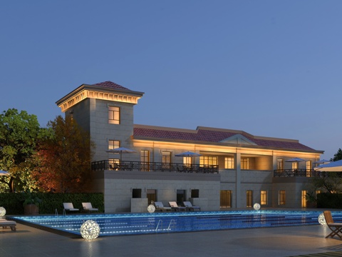  禅意中式独栋别墅3d模型 