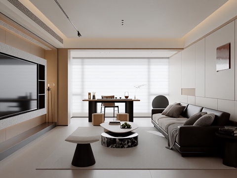  现代简约家居客厅 沙发茶几组合 餐桌椅 挂画 玄关3d模型 