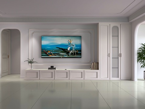  简欧客厅电视柜墙3d模型 