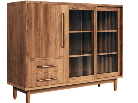  OM 玻璃门双抽屉餐边柜（中世纪风格）3d模型 