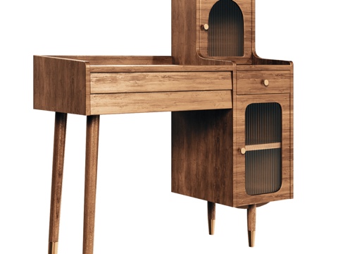  OM中世纪实木梳妆台带抽屉3d模型 