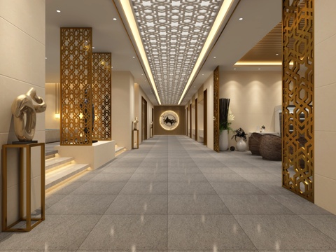  现代洗浴中心过道3d模型 