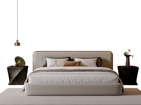  现代简约双人床 床头柜 主卧双人床 布艺双人床3d模型 