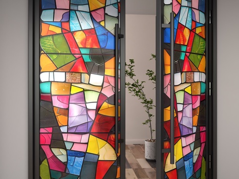  现代玻璃门3d模型 