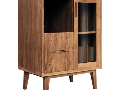  OM 餐边柜，配2个抽屉和玻璃门，中世纪风格3d模型 