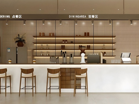 现代咖啡厅 奶茶店 操作台 水吧台 高脚椅su模型