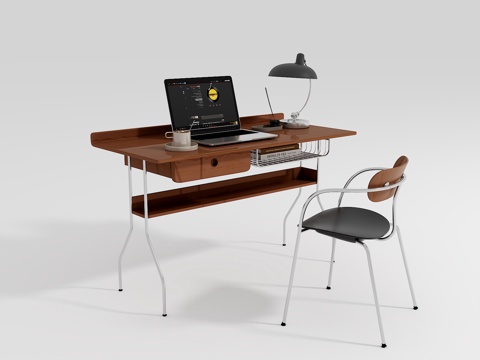  中古风书桌椅组合3d模型 