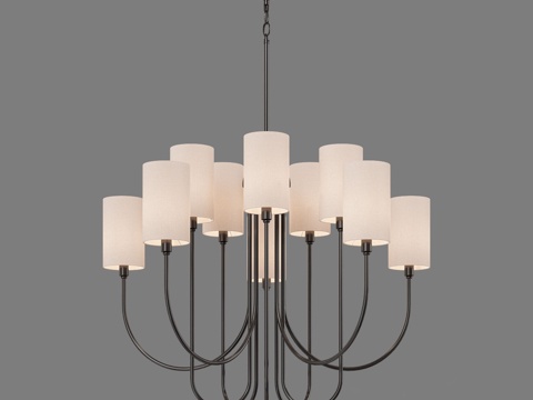  欧式布艺灯罩吊灯3d模型 