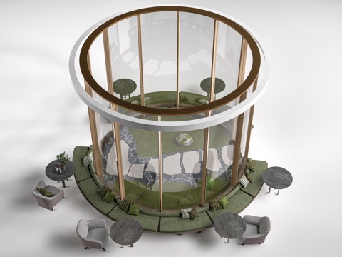 现代公司休息区 中庭休息区 洽谈区su模型