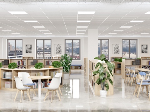  图书馆 资料室 自习室 阅览区3d模型 