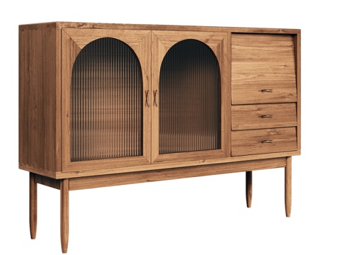  OM双门（玻璃）双抽屉餐边柜3d模型 