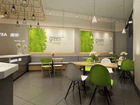  现代时尚奶茶店3d模型 