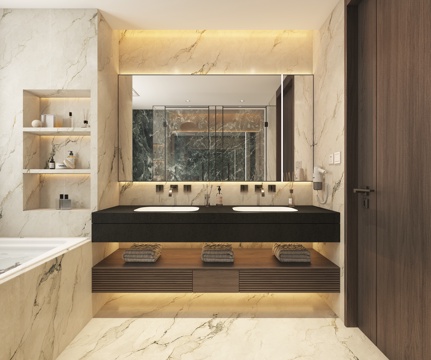  轻奢卫生间 浴室柜 马桶 暗装花洒 内嵌浴缸 淋浴房 卫浴小3d模型 