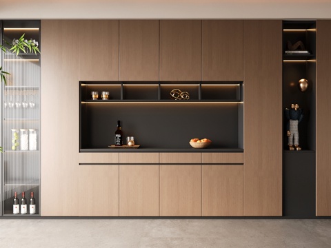  意式现代酒柜 定制满墙酒柜3d模型 