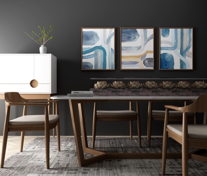  北欧餐桌椅 绿萝3d模型 