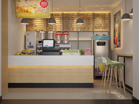  现代饮品店 奶茶店 门头 价目表3d模型 