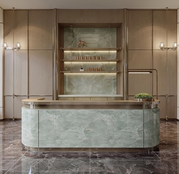 新中式前台 酒店前台 售房部前台su模型