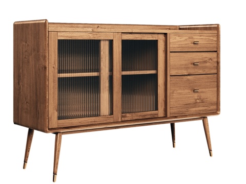  OM 餐边柜，配2个玻璃门、 3个抽屉，中世纪风格3d模型 