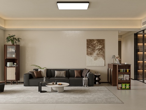  现代中古风简约客餐厅3d模型 