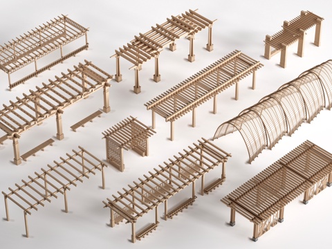 现代景观花架 葡萄架 廊架 绿植爬架su模型