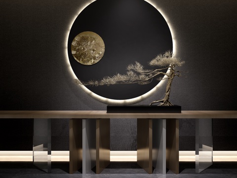  现代中式松树端景台3d模型 