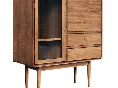  OM单门双抽屉中世纪风格餐边柜3d模型 