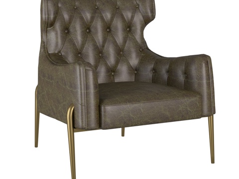  OM扶手椅GoldenVisit纽扣皮革款3d模型 