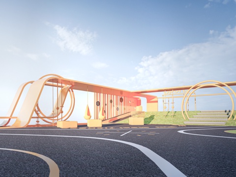 现代儿童游乐场 儿童健身器材 儿童游乐设施su模型