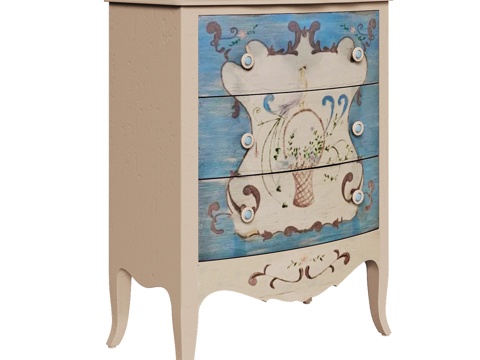  OM 带绘画装饰的小型抽屉柜3d模型 