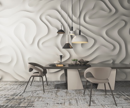  现代简约餐桌椅吊灯组合3d模型 