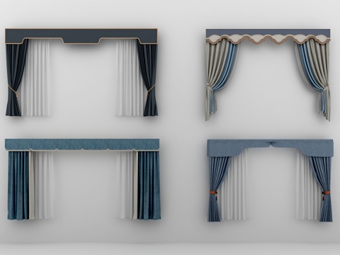  欧式简约窗帘3d模型 