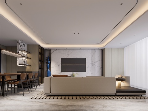 客餐厅 现代风格 客厅 餐厅su模型