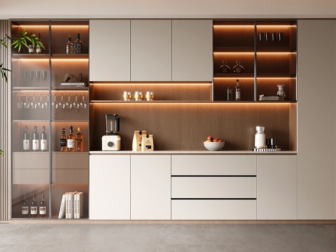 现代酒柜 定制满墙酒柜su模型