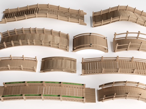 现代景观小桥 景观桥 木拱桥 公园桥su模型