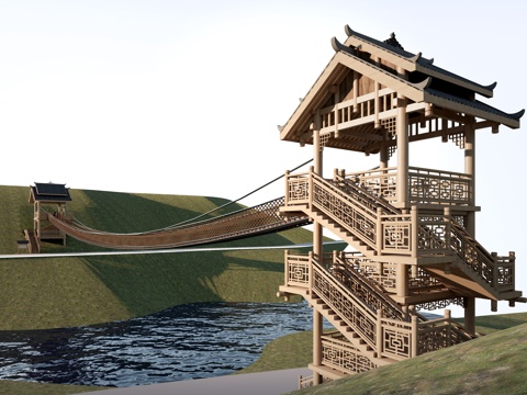 现代景观吊桥 景区吊桥 木栈桥su模型