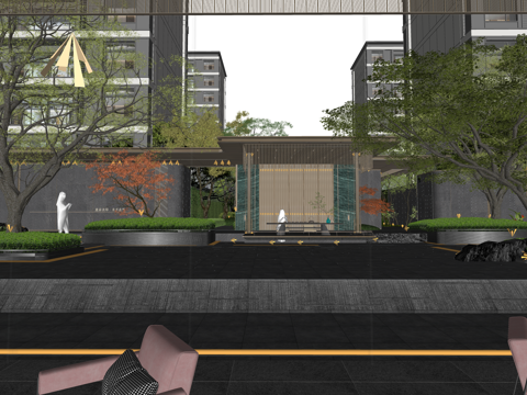 景观  示范  住宅  造景  植物景观su模型