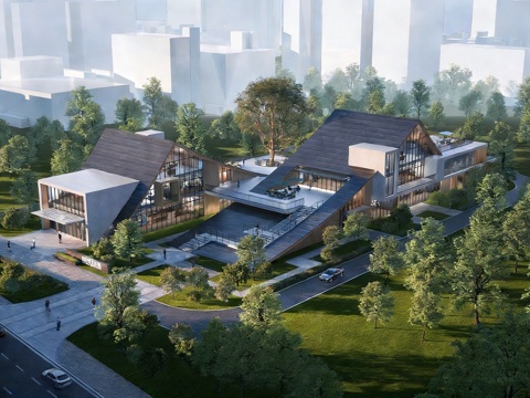 新中式现代文化馆 社区文化中心 服务中心 政务中心建筑su模型