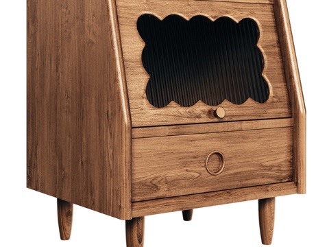  OM中世纪风格带抽屉床头柜3d模型 