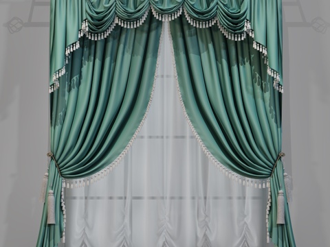  现代艺术布艺窗帘3d模型 
